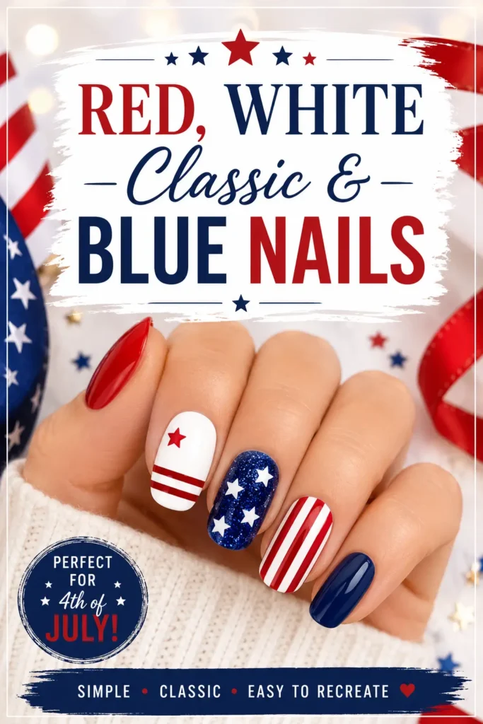 ⭐ Red, White Classic & Blue Nails