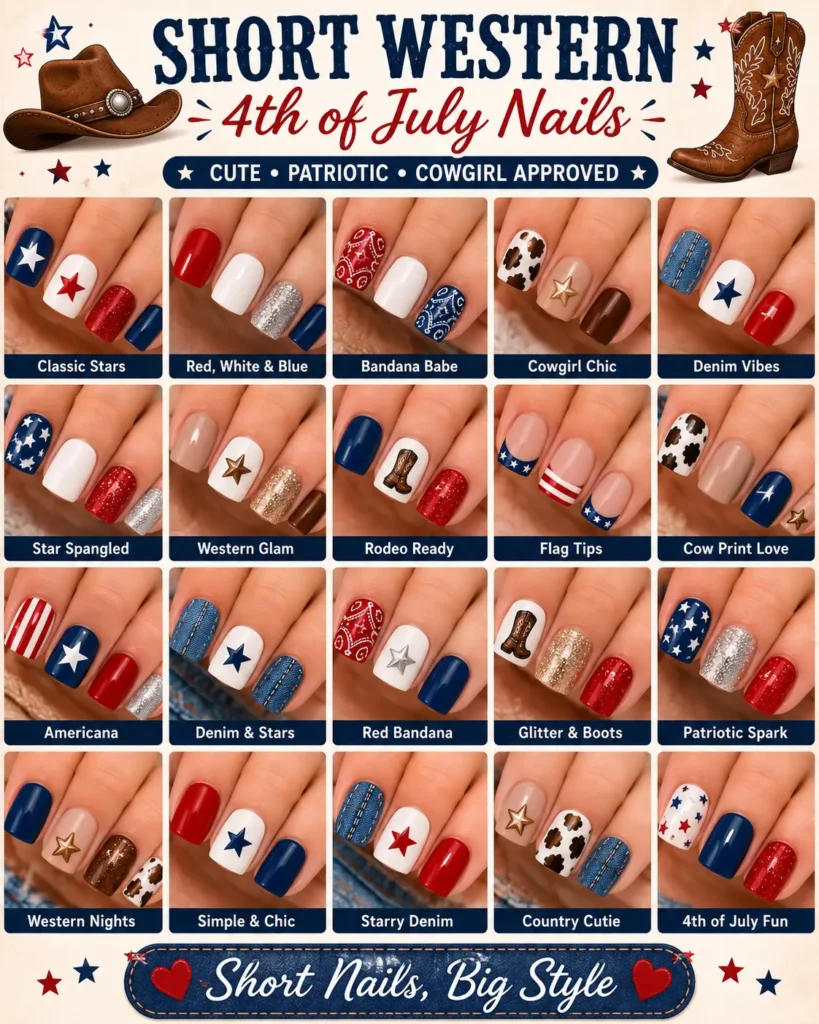 ⭐ Short Western 4th of July Nails
