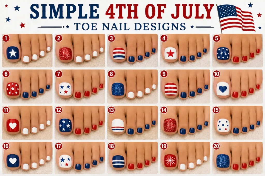 ⭐ Simple 4th of July Toe Nail Designs