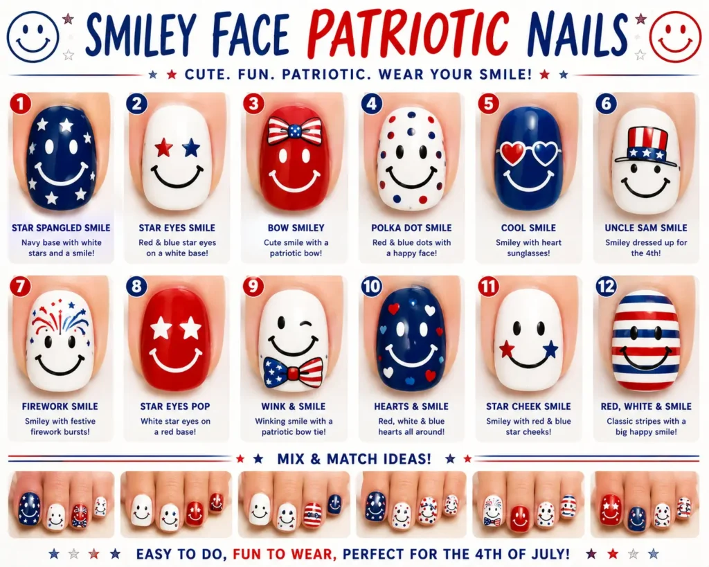 ⭐ Smiley Face Patriotic Nails