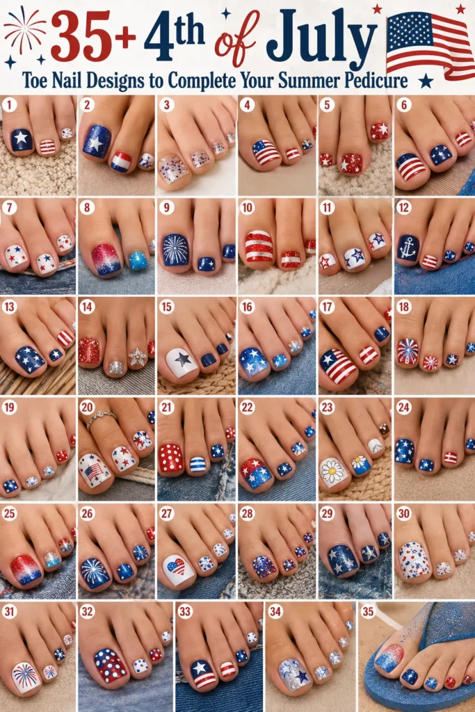 🇺🇸 35+ 4th of July Toe Nail Designs to Complete Your Summer Pedicure