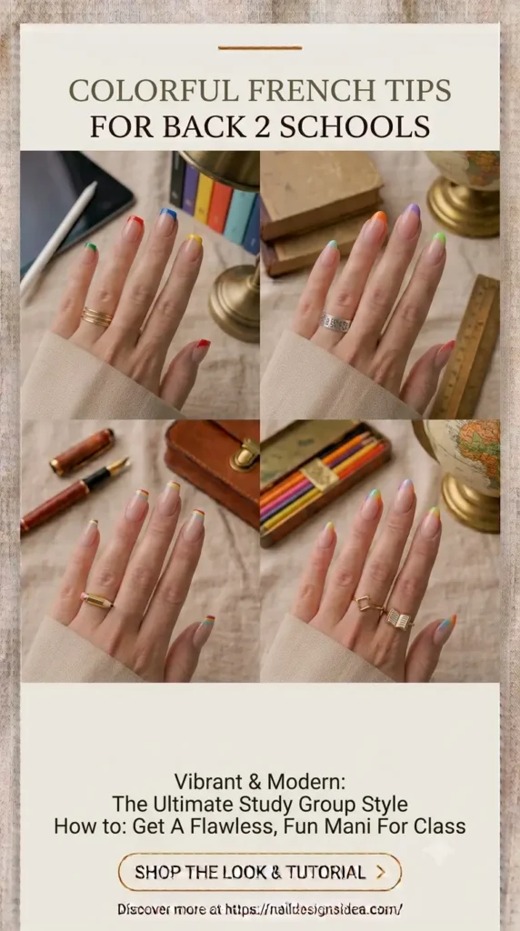 Back 2 Schools Colorful French Tips