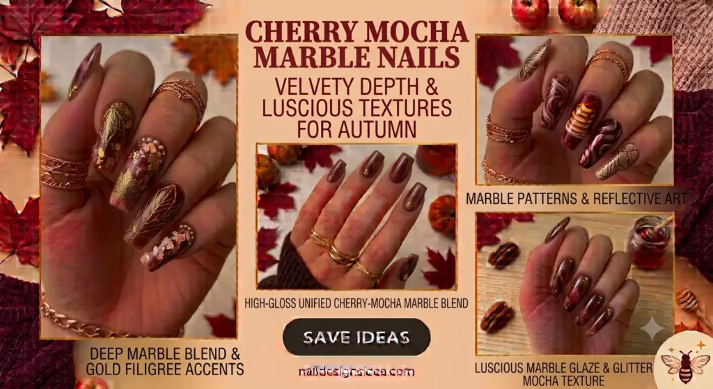 Cherry Mocha Marble Nails