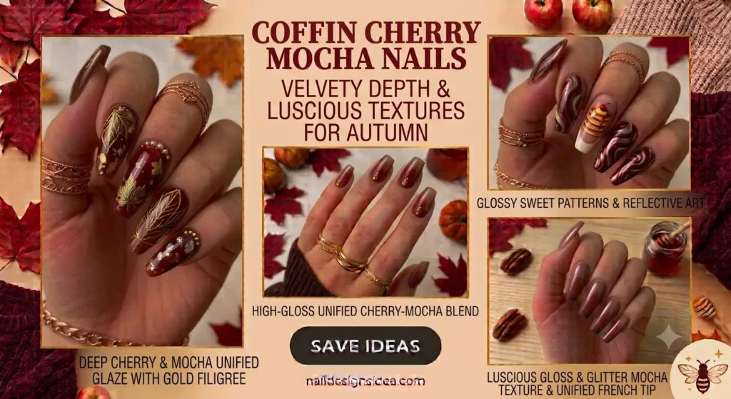 Coffin Cherry Mocha Nails