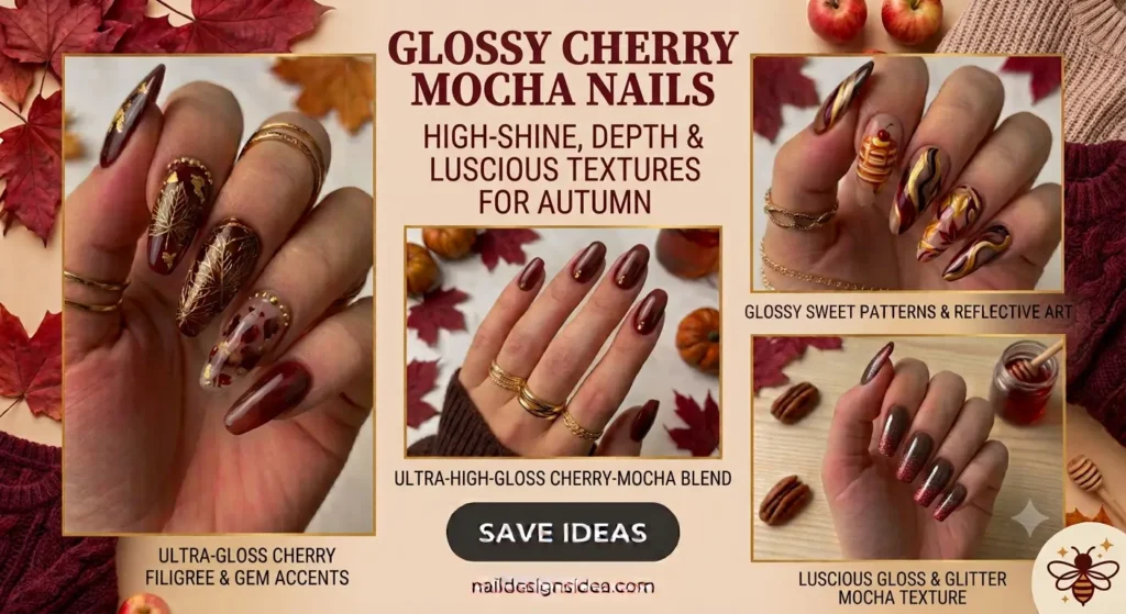 Glossy Cherry Mocha Nails