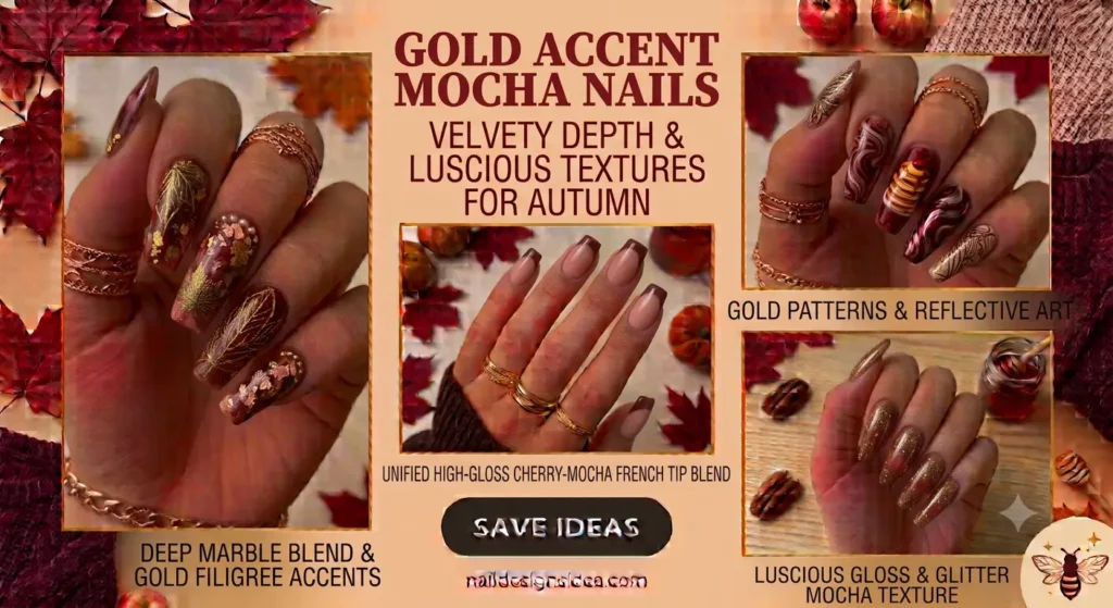 Gold Accent Cherry Mocha Nail Ideas