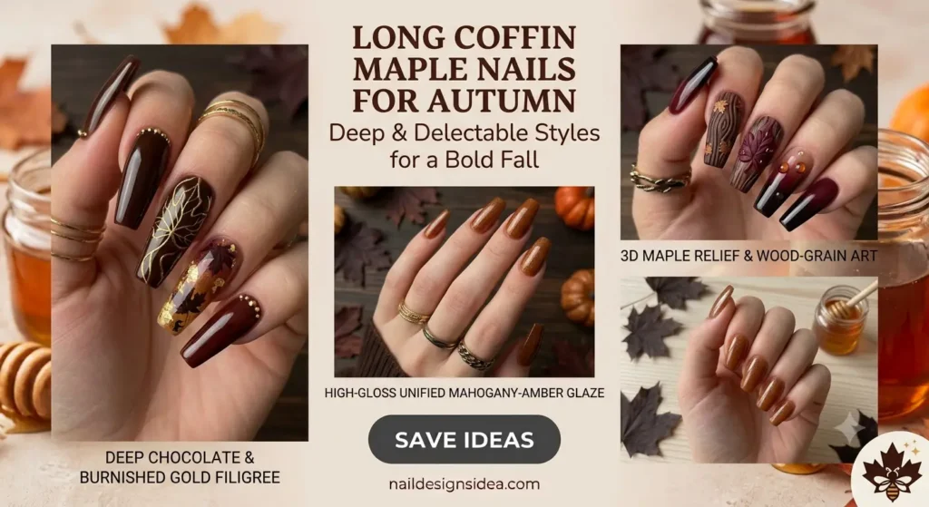 Long Coffin Maple Nails For Autumn