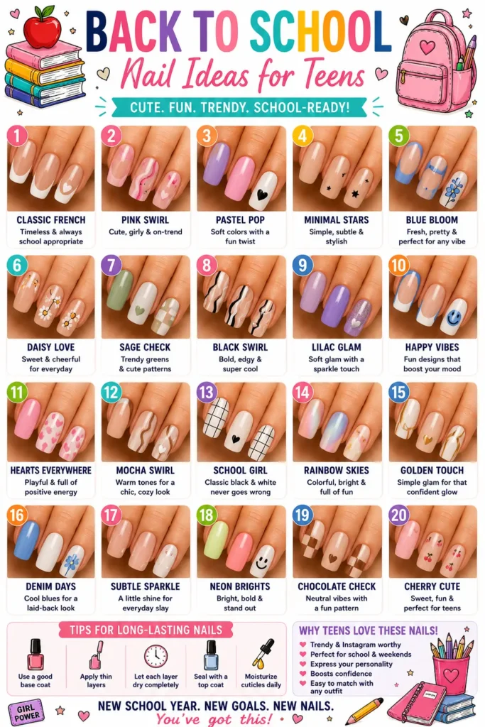 ⭐ Back to School Nail Ideas for Teens
