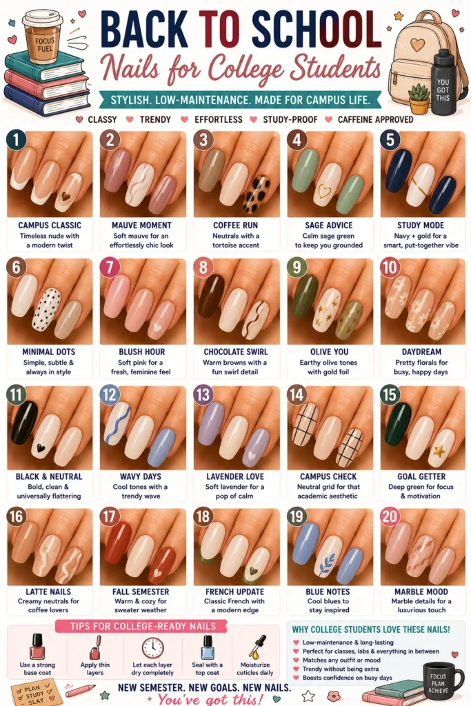 ⭐ Back to School Nails for College Students
