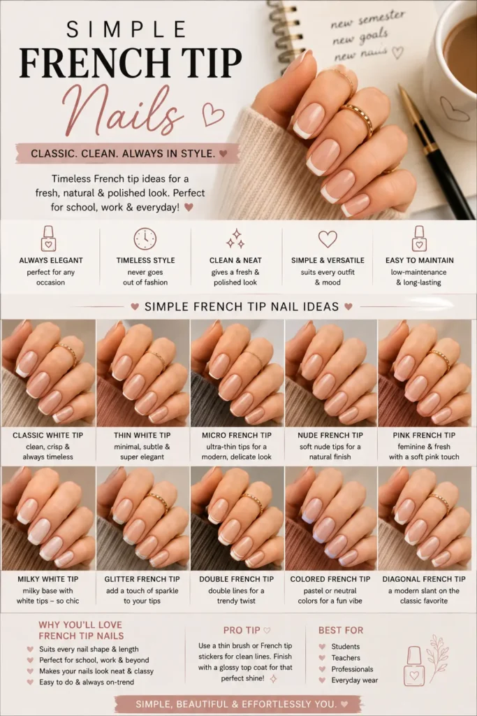 ⭐ Back to school Simple French Tip Nails