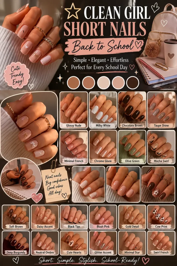 ⭐ Clean Girl Short back to school Nails