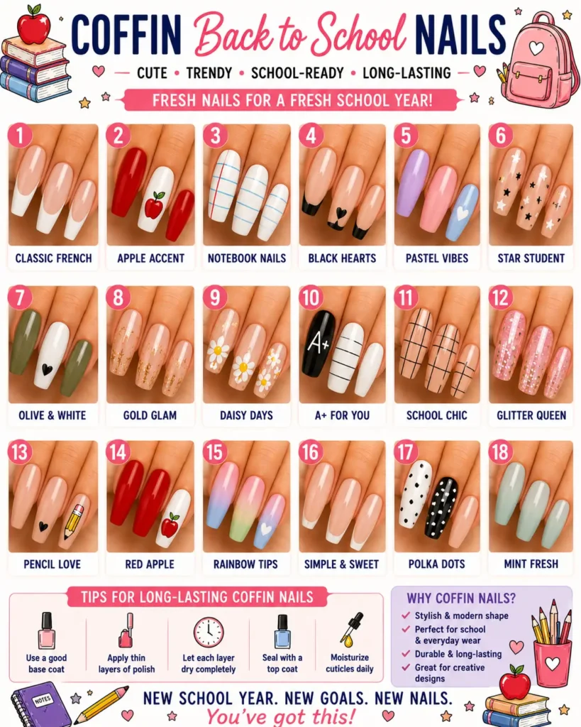 ⭐ Coffin Back to School Nails
