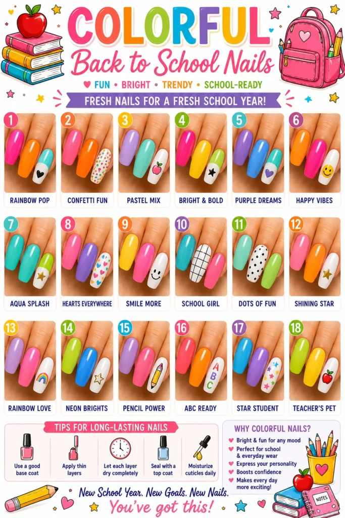 ⭐ Colorful Back to School Nails
