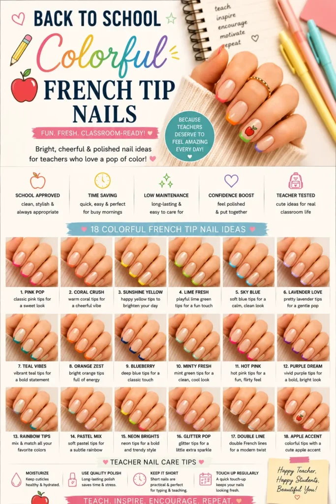 ⭐ Colorful French Tip Nails Back to school