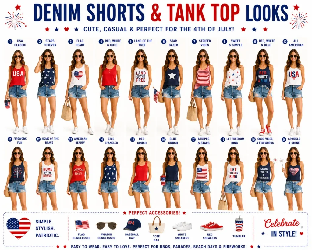 ⭐ Denim Shorts & Tank Top Looks
