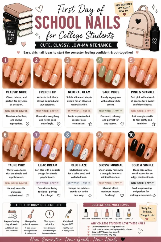 ⭐ First Day of School Nails for College Students