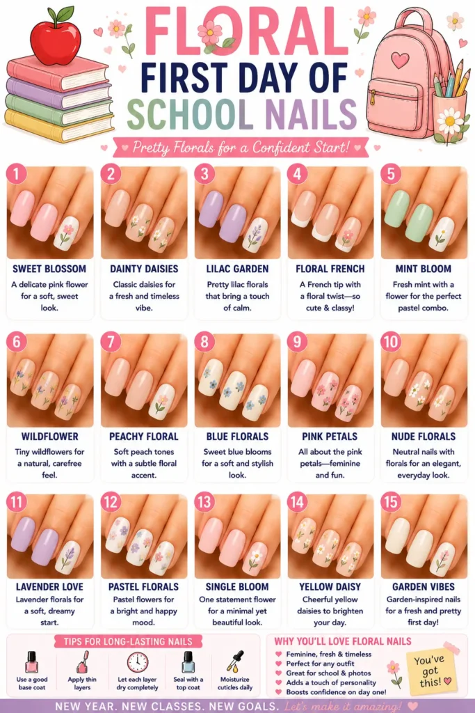 ⭐ Floral First Day of School Nails