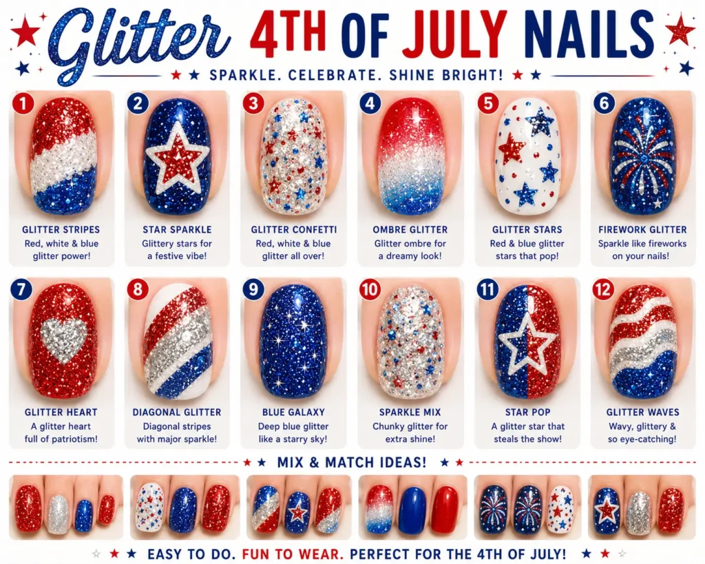 ⭐ Glitter 4th of July Nails