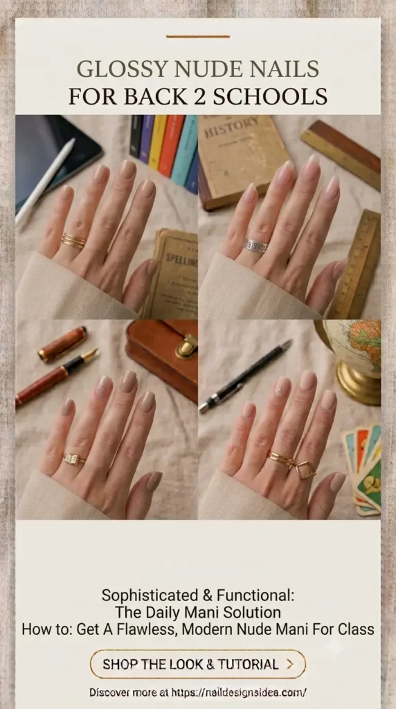 ⭐ Glossy Nude Nails Back 2 Schools