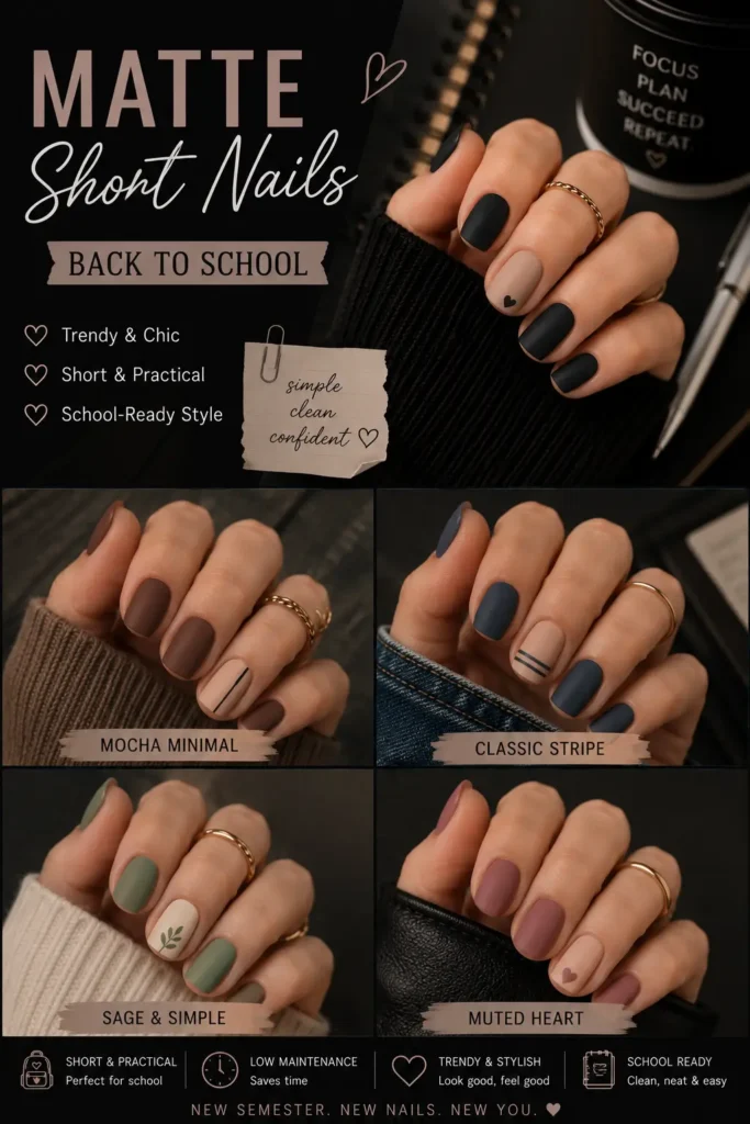 ⭐ Matte Short Nails Back to school