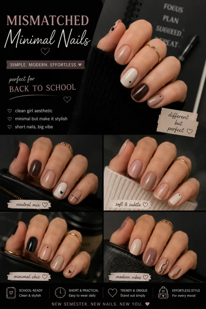 ⭐ Mismatched Minimal Nails Back to school