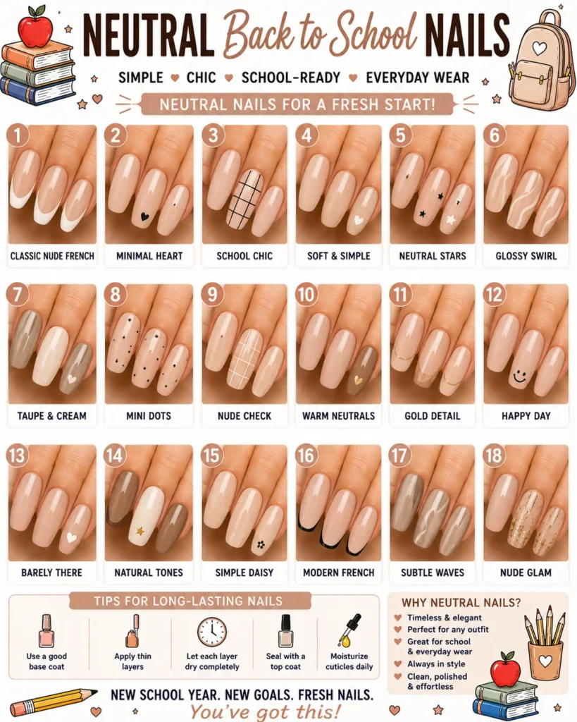 ⭐ Neutral Back to School Nails
