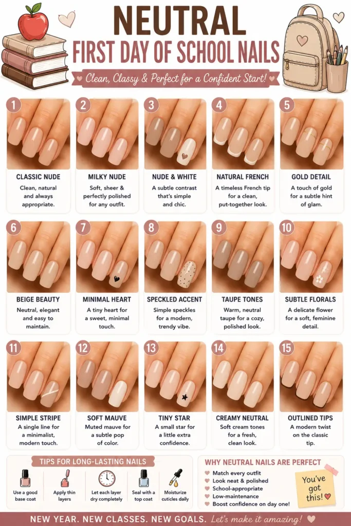 ⭐ Neutral First Day of School Nails