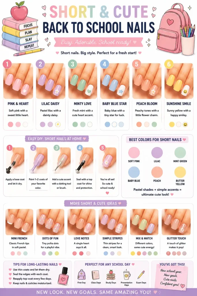 ⭐ Short Cute Back to School Nails