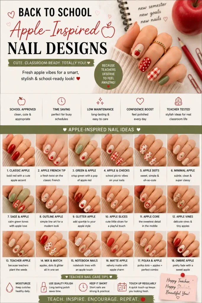 ⭐Back to School Apple-Inspired Nail Designs