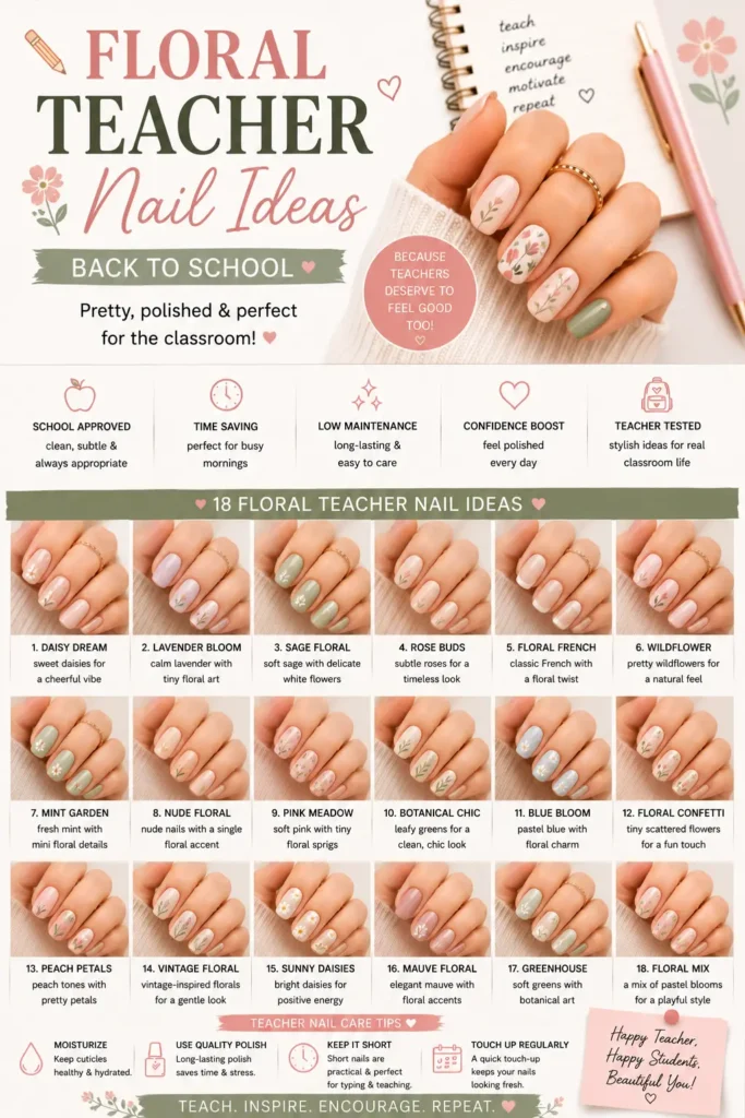 ⭐Back to school Floral Teacher Nail Ideas
