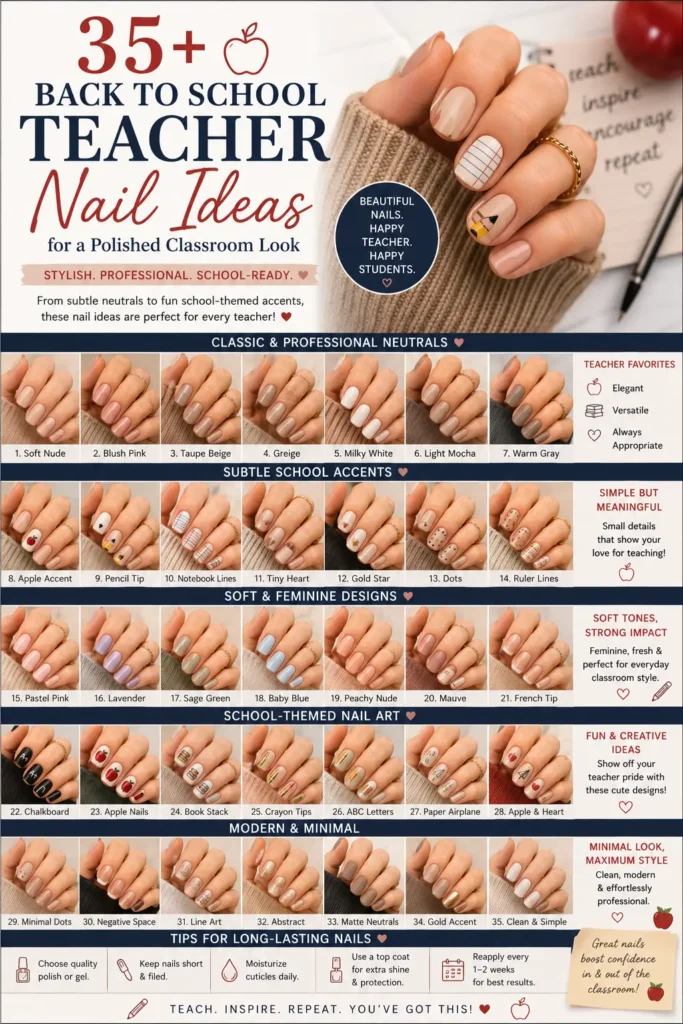 🍎 35+ Back to School Teacher Nail Ideas for a Polished Classroom Look